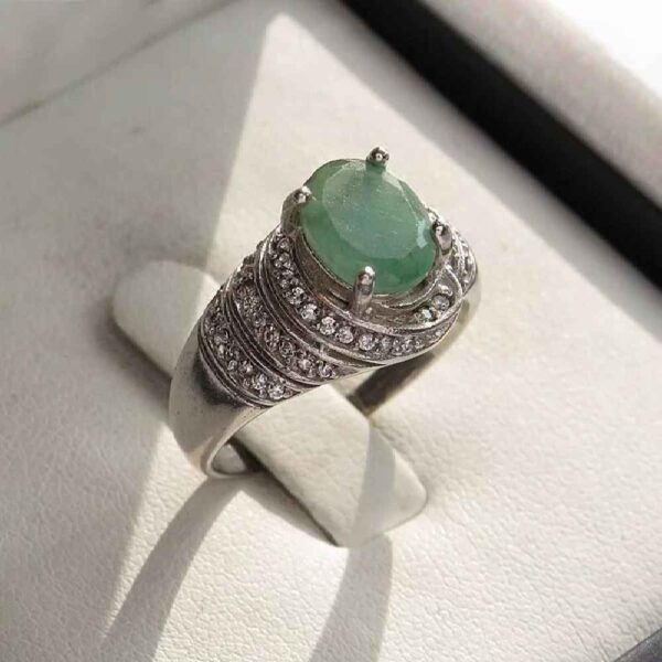 Green Emerald Silver Ring For Women Engagement Sara