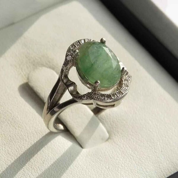 Green Emerald Silver Ring For Women Engagement Sarvenaz