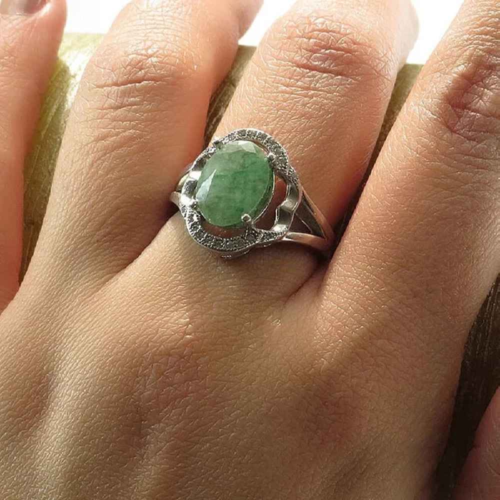 Green Emerald Silver Ring For Women Engagement Sarvenaz