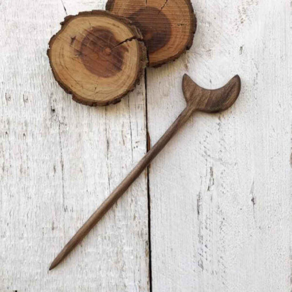 Wooden Hair Stick Handcrafted Matter Moon Design Large Size