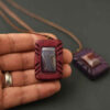 Carved Wood Pendant with Agate Gemstone Handcrafted Artistic Afra