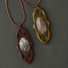 Carved Wood Pendant with Agate Gemstone Handcrafted Artistic Eslimi