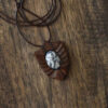Carved Wood Pendant with Agate Gemstone Handcrafted Artistic Toranj