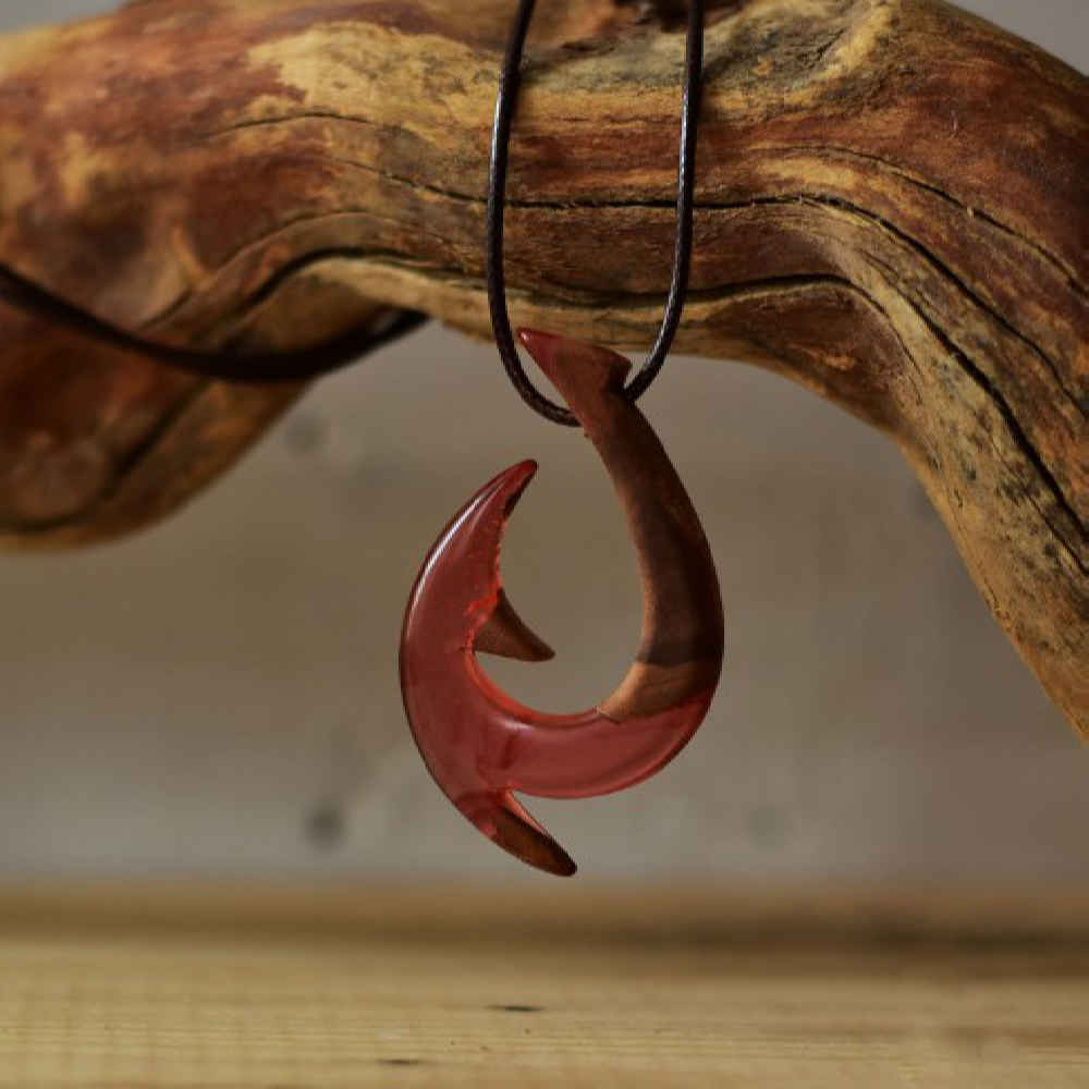Carved Wood Pendant with Resin Handcrafted Artistic Gholab