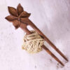 Wooden Hair Fork Handcrafted Matter Lotus Flower Design Large