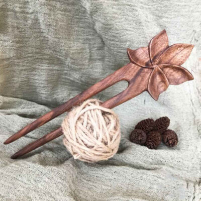 Wooden Hair Fork Handcrafted Matter Lotus Flower Design Large