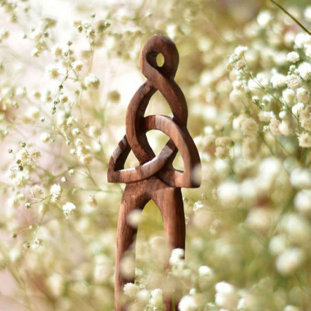 Wooden Hair Fork Handcrafted Matter Celtic Design Large Size