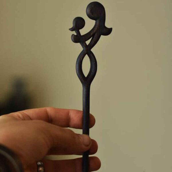 Wooden Hair Stick Handcrafted Matter Mother's Seal Design Large Size