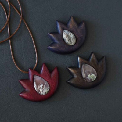 Wooden Necklace Handcrafted with Artistic Style Lotus