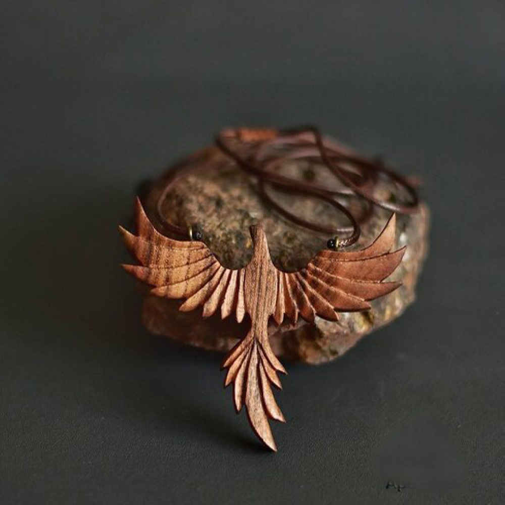 Wooden Necklace Handcrafted with Artistic Style Phoenix