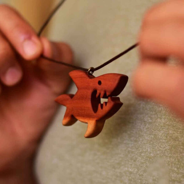 Handmade Wooden Pendant Necklace Model Shark