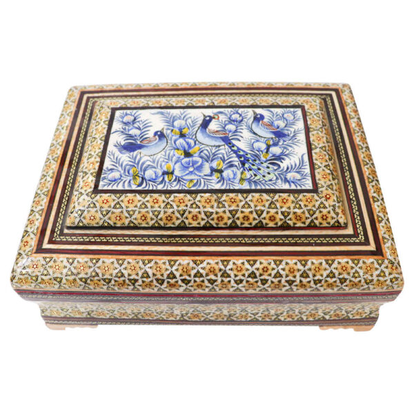 Beautiful Wooden Quran Storage Box - Khatam Enameled with Velvet Lining Model Birds