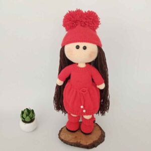 Red Girl Hand Knitted Stuffed Doll