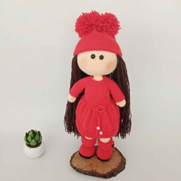 Amigurumi Handmade Crochet Stuffed Doll – Red Girl | Soft Plush Toy