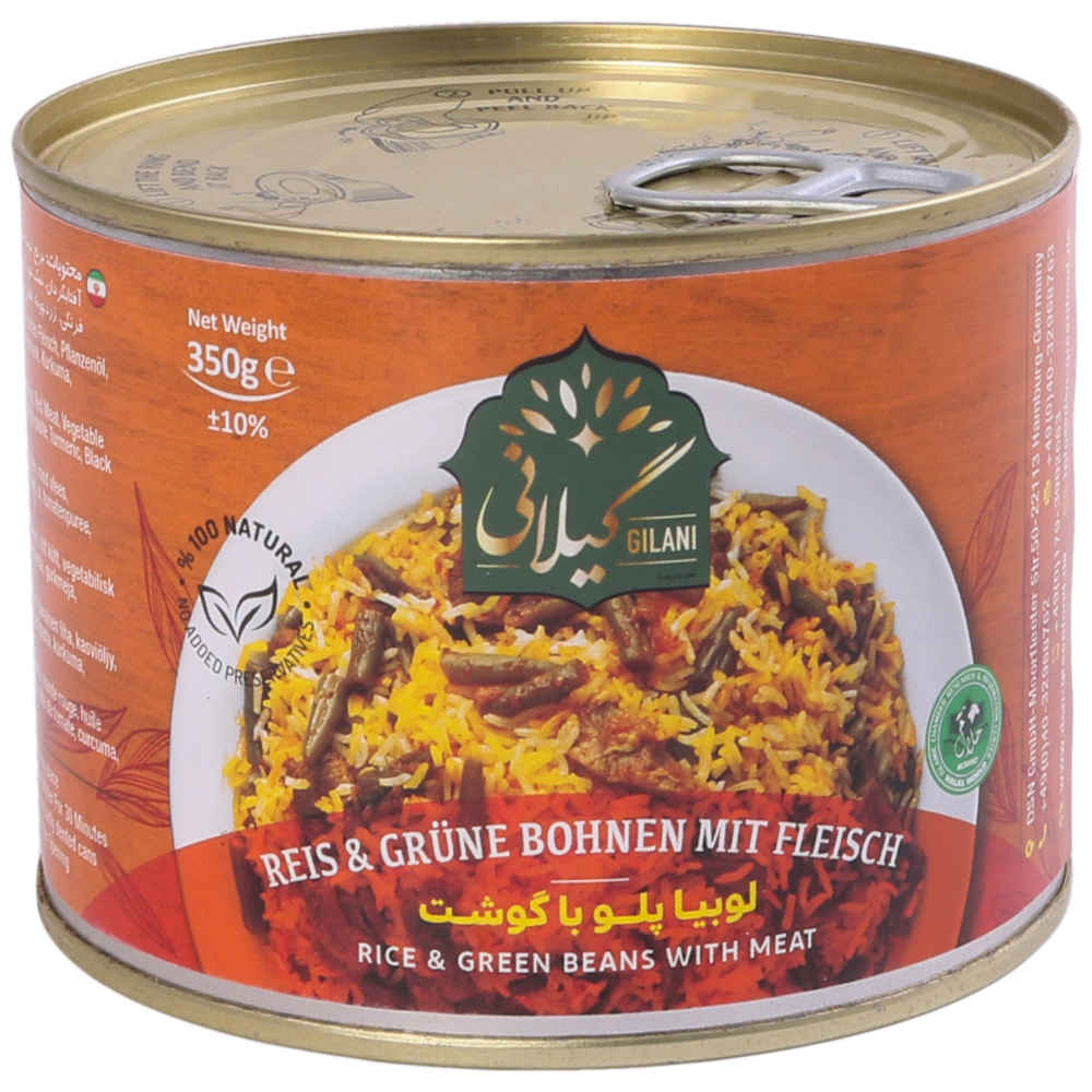 Loobia Polo – Persian Rice & Green Beans with Meat, Canned (Pack of 6)