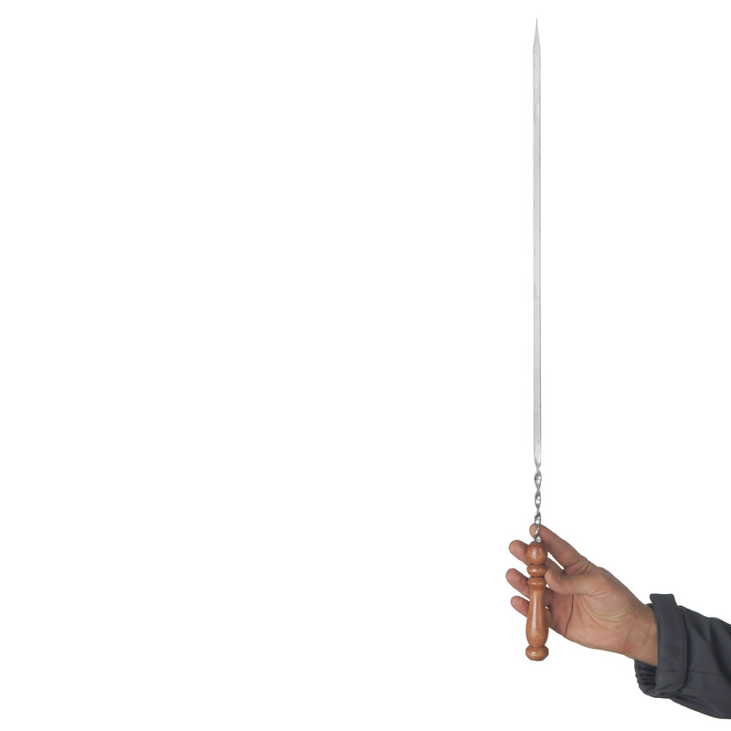 Set of Six Steel Skewers with Wooden Handle (60 cm) for Kebab and Grilling