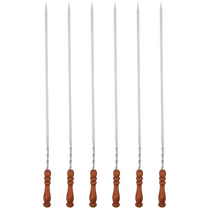 Set of Six Steel Skewers With Wooden Handle 60 cm