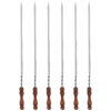 Set of Six Steel Skewers with Wooden Handle (63 cm) for Kebab and Grilling