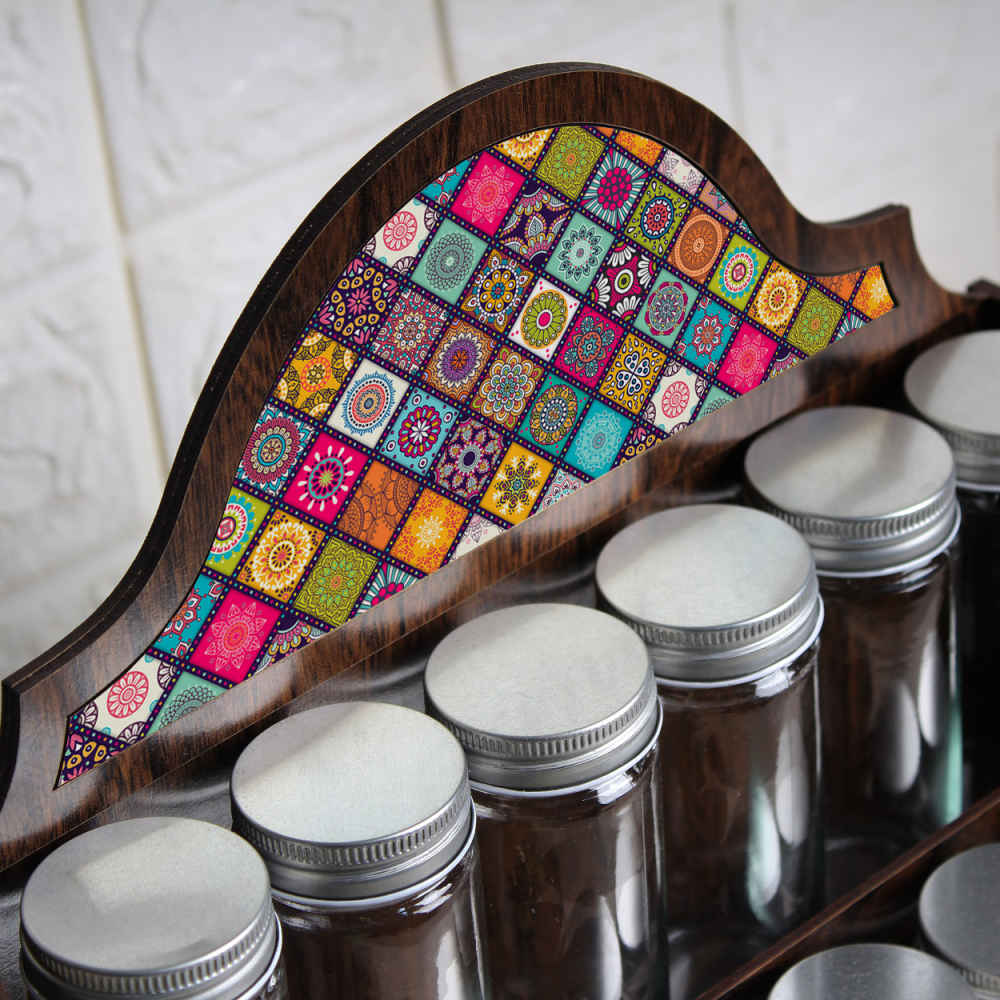 Wooden Spice Rack with 12 Jars – Persian Inspired Barsam