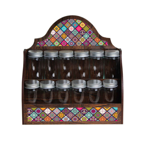 Wooden Spice Rack with 12 Jars - Persian Inspired Barsam