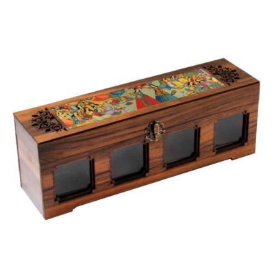 Wooden Spice Rack with 4 Jars – Persian Inspired Dance