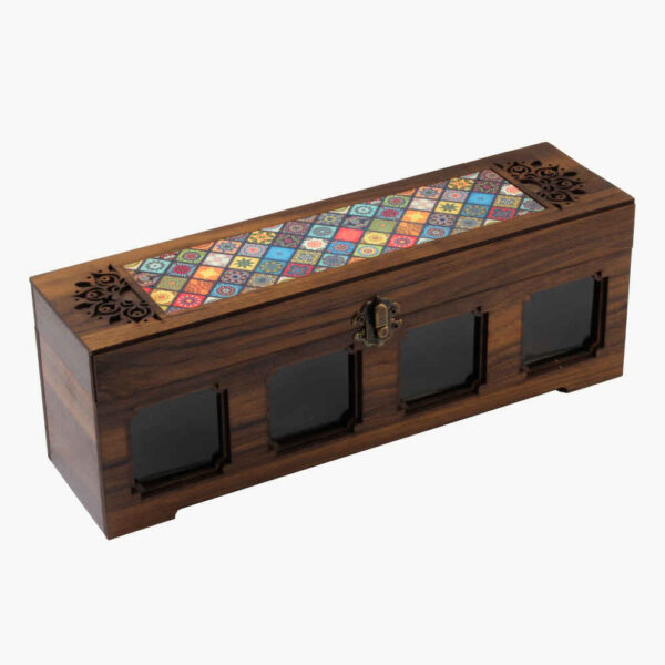 Wooden Spice Rack with 4 Jars - Persian Inspired Ramina