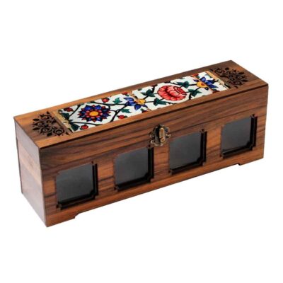 Wooden Spice Rack with 12 Jars – Persian Inspired Tanin