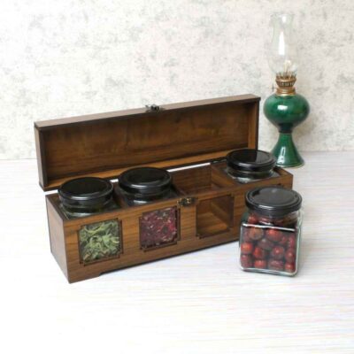 Wooden Spice Rack with 12 Jars – Persian Inspired Tanin