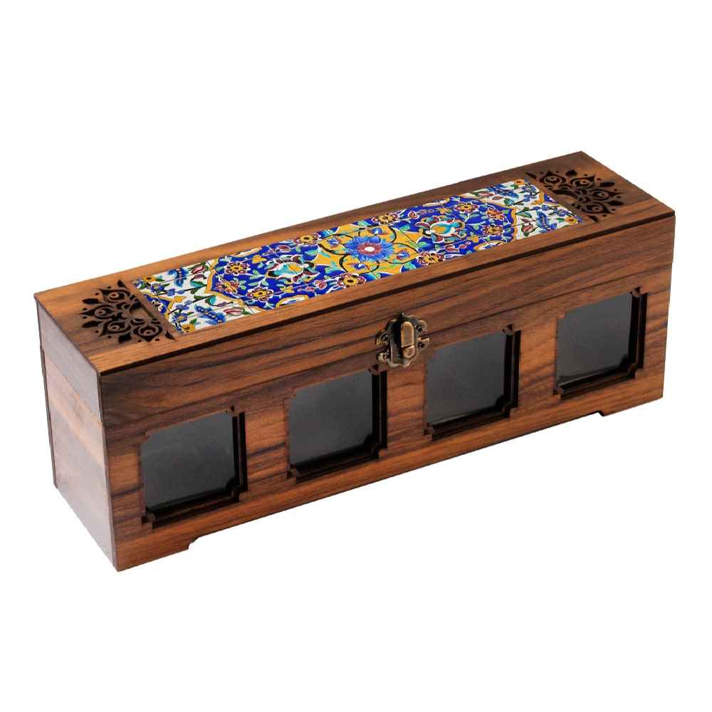 Wooden Spice Rack with 12 Jars - Persian Inspired Traditional