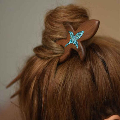 Wooden Hair Fork Handcrafted Matter Lotus Flower Design Large