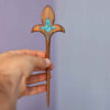 Wooden Hair Stick Handcrafted Matter Lotus Flower Design Inlaid with Gems