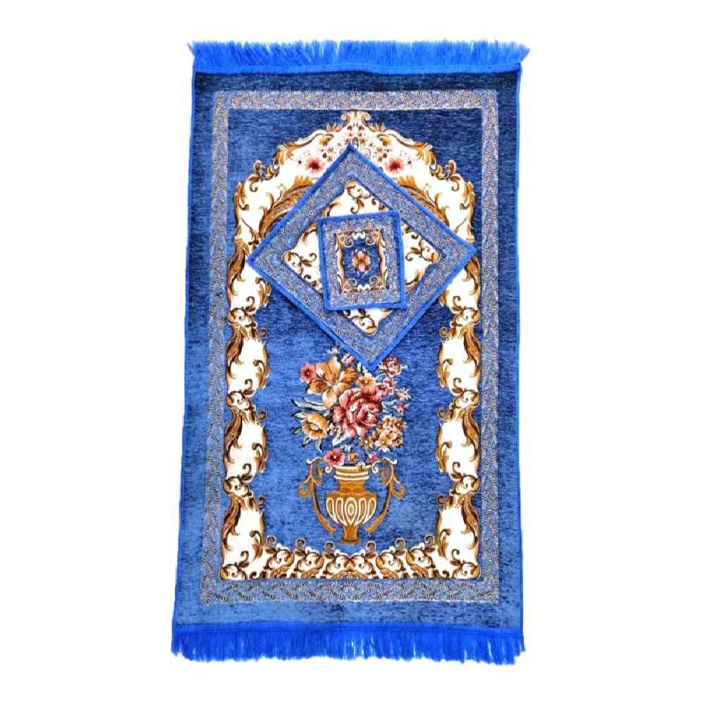 Islamic Prayer Rug Padded Velvet Sajadah with White Mihrab Design for Muslims