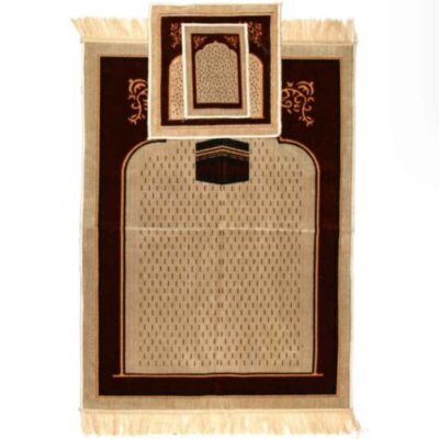 Islamic Prayer Rug Padded Velvet Sajadah with Kaaba & Mihrab Design for Muslims