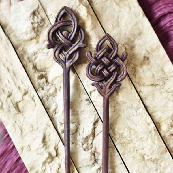 Wooden Hair Stick Handcrafted Matter Celtic Large Size Eslimi