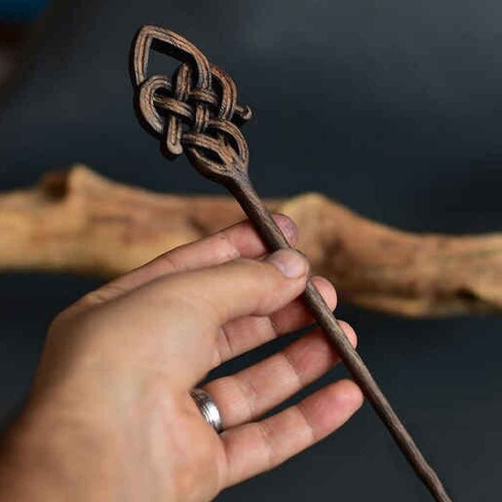 Wooden Hair Stick Handcrafted Matter Celtic Large Size Saghar