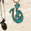 Wooden Pendant Necklace with Turquoise and Persian Calligraphy Theme Hich