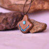 Carved Wood Pendant with Turquoise Gemstone Handcrafted Artistic Labkhand