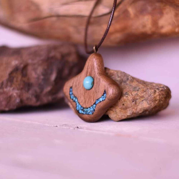 Wood & Turquoise Pendant Necklace Model Labkhand