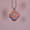 Carved Wood Pendant with Turquoise Gemstone Handcrafted Artistic Labkhand