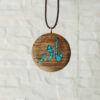 Wooden Pendant Necklace with Turquoise and Persian Calligraphy Theme Madar