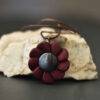 Carved Wood Pendant with Agate Gemstone Handcrafted Artistic Flower