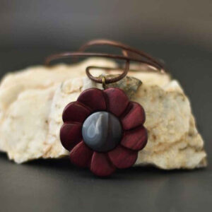 Handmade Agate & Wood Necklace Model Flower