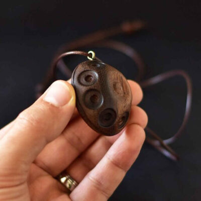Wooden Necklace Handcrafted with Artistic Style Hang Drum