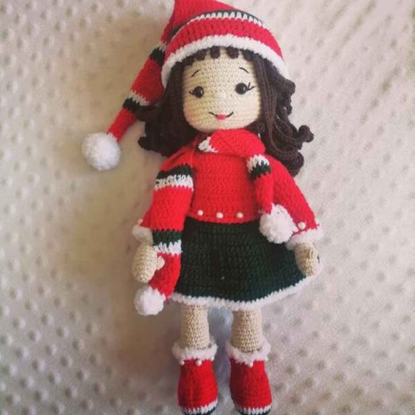 Amigurumi Handmade Crochet Stuffed Doll – Christmas Girl | Soft Plush Toy