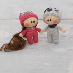 Set of 2 Cute Hand Knitted Stuffed Doll