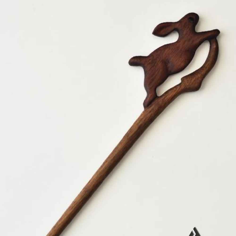 Wooden Hair Stick Handcrafted Matter Rabbit Design Large Size