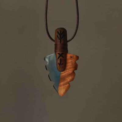 Carved Wood Pendant with Resin Handcrafted Artistic Neize