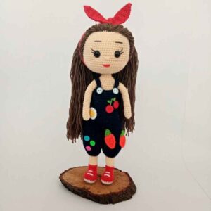 Cherry Girl Hand Knitted Stuffed Doll