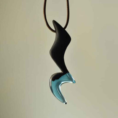 Carved Wood Pendant with Resin Handcrafted Artistic Sokoot
