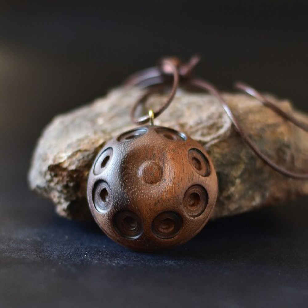 Wooden Necklace Handcrafted with Artistic Style Hang Drum